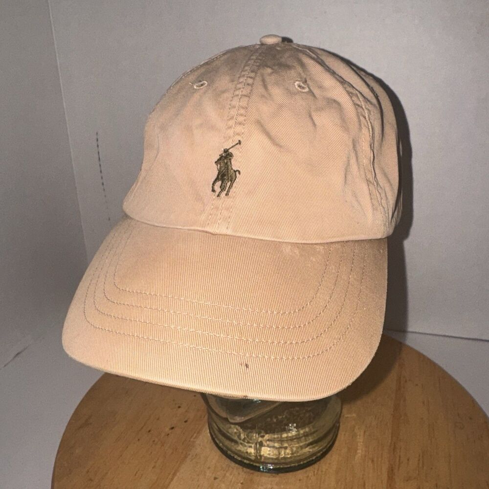 Polo Ralph Lauren Khaki Leather Strap Dad Hat Pony Logo Baseball Cap OSFA